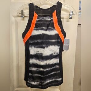 Athleta Streamline Tri Tank Top shirt black white orange womens small NEW